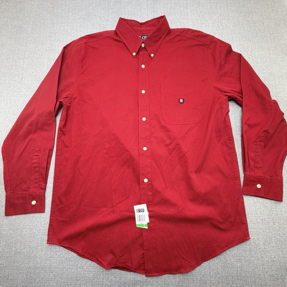 NWT Chaps Mens Large Red Button Down‎ Dress Shirt Cotton Long Sleeve Classic Fit